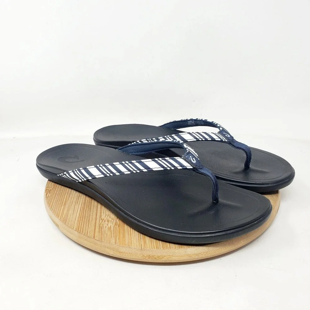 Olukai‎ Hoopio Sandals Womens 9 Striped Flip Flop Thong Pool Beach Shoes Ho'opio